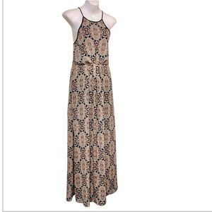 Halter Paisley Floral Sheer Strappy Flowy Maxi Dress Sz M